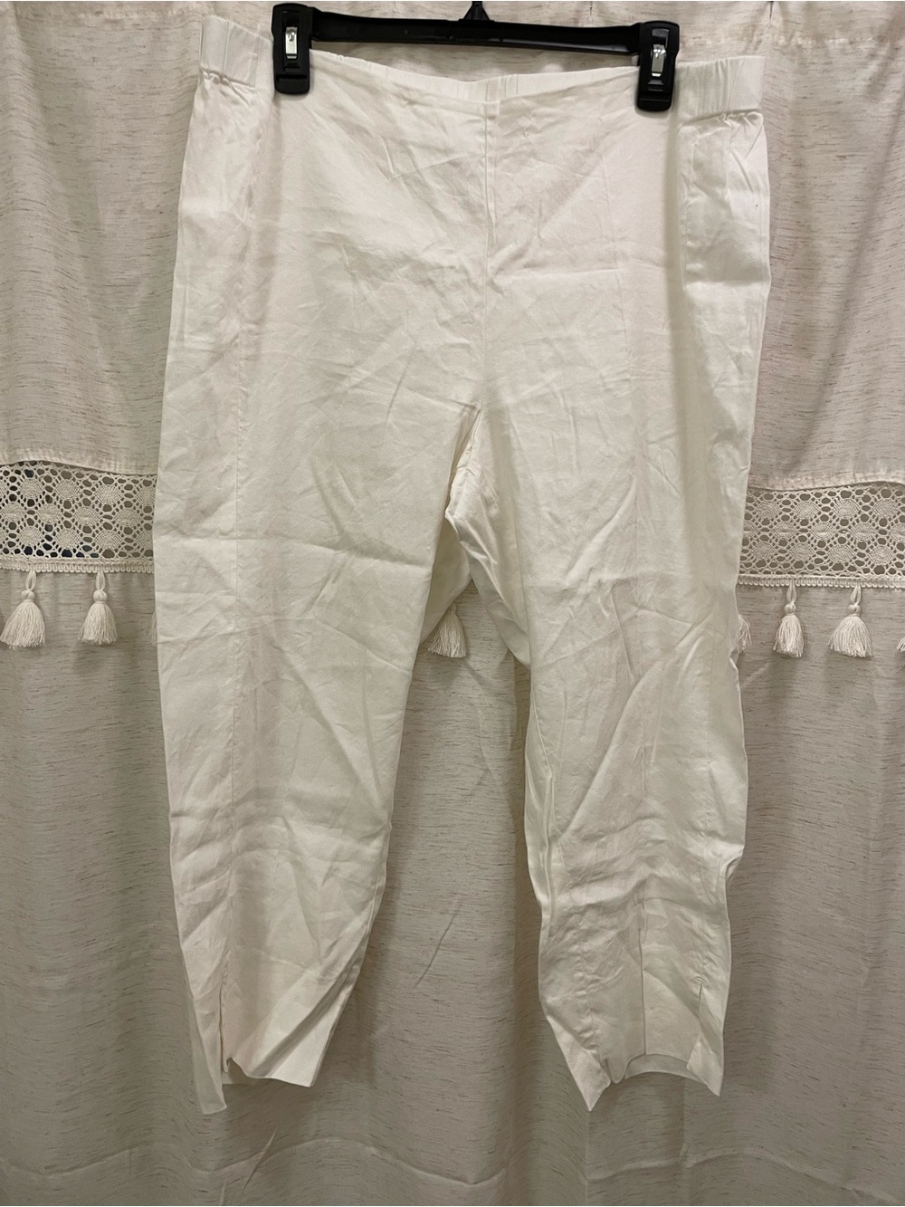 J Jill White Linen Roll-Tab Cuff Crop Pull On Pants - Picture 2 of 5